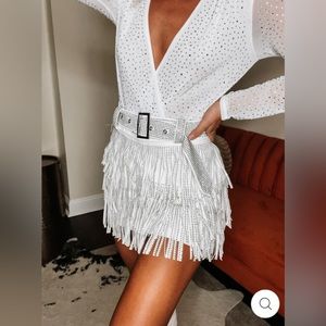 White Fringe Party Skort w/ Belt